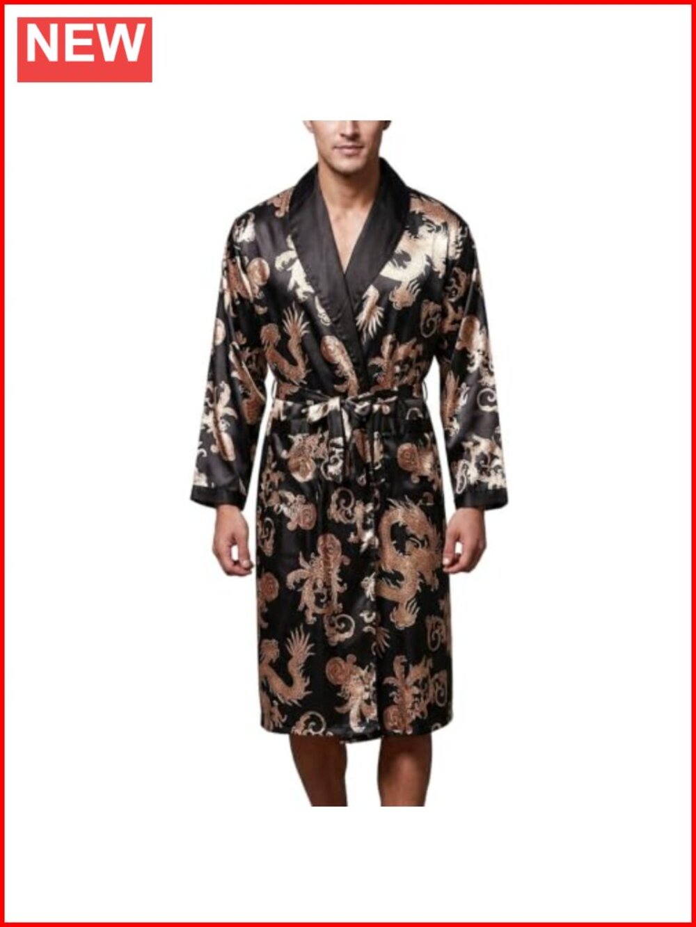 Men's Satin Robe Kimono Bathrobe Long Sleeve Spa Robe